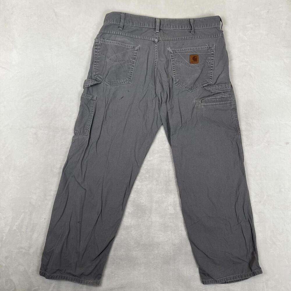 Carhartt Carpenter Pants Mens 36x30 Gray Relaxed Fit Canvas Paint Stained